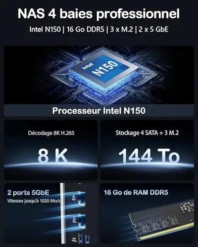 TERRAMASTER F4-425 Plus NAS - Stockage 4Baies, Intel N150 Quad-Core, 16GB DDR5, 2X 5GbE LAN, 3X Slots M.2, Serveur Multimédia et Collaboratif (sans Disque)