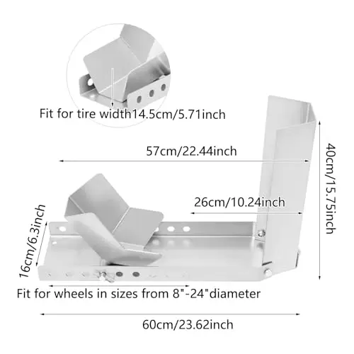 Support de montage pour moto, bascule de moto, capacité de charge jusqu'à 500 kg, convient pour pneus de 8 à 24 pouces, 60 x 16 x 40 cm (gris argenté)