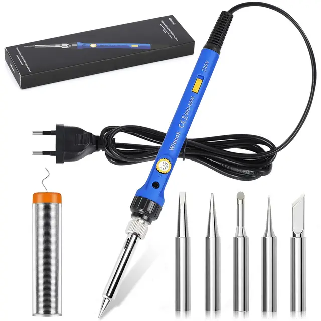 Fer a Souder Etain, Fer à Souder Kit 60W, Fer à Souder Température Réglable 200~480℃, Interrupteur ON/OFF, 5 Pointes de Fer à Souder, Soudure Etain pour Réparation Soudure
