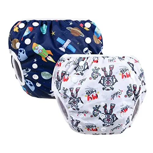 Vicloon Couches de Bain,2pcs Couches Lavables,Couche de Bain Reutilisable,Couche de bains lavable pour Bébé,Lavable et Ajustable Anti-Fuite Imperméable Étanche pour Bébé Fille et Garçon