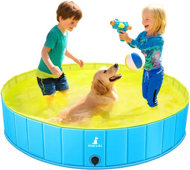 Pourbibi Piscine pour Grands Chiens, Bassin de baignade Pliable pour Chien, Baignoire pour Chien antidérapante, pataugeoire pour Enfants et Chiens, 120 x 30 cm