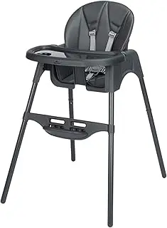 Bebeconfort Meely Plus, chaise haute bébé 2-en-1, 6 mois - 3 ans, coussin rembourré, chaise enfant légère (4 kg), repose-pieds et tablette réglables, dossier inclinable d'une main, Tinted Graphite
