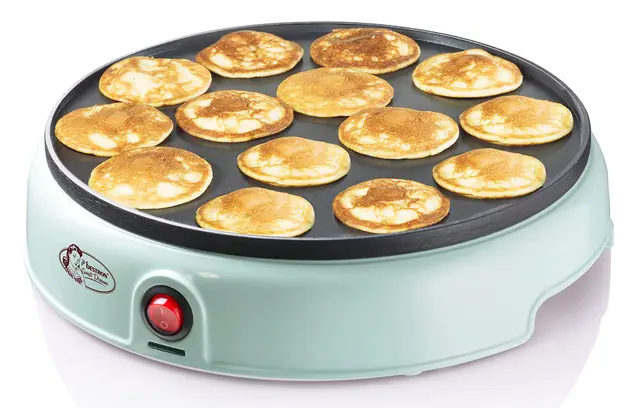 Bestron Appareil à poffertjes (profiteroles) au design rétro, Mini crêpier avec revêtement anti-adhésif, Sweet Dreams, 800 Watts, Couleur: Menthe APFM700SDM, Vert