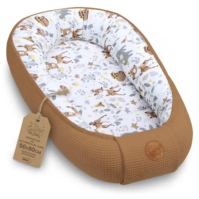 Totsy Baby Réducteur de Lit Bébé 50x90cm Cocon en Gaufre de Coton Polyvalent pour Couffin Nid d'ange et Naissance idéal pour garçons et Filles Cerf Brun