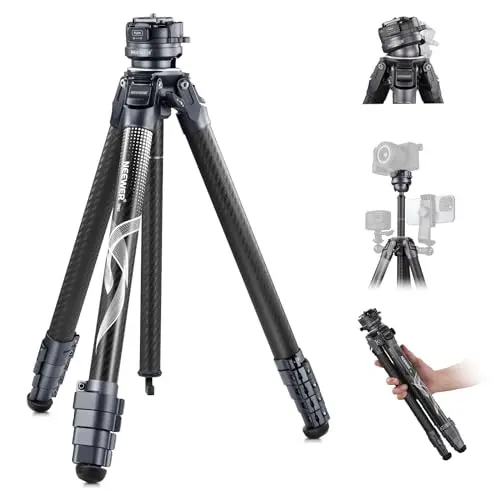 NEEWER LITETRIP LT32 Trépied de Voyage en Fibre de Carbone avec tête panoramique à 360° nivellement ± 15 °, axe Central Amovible, Boucle à Rabat Rapide, Plaque QR Arca Compatible avec Peak Design