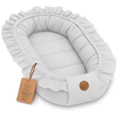 Réducteur de Lit Bébé 90x50cm en Coton, Cocon polyvalent pour Nid d'Ange Couffin et Naissance pratique et léger idéal pour le transport parfait pour filles et garçons Grisâtre