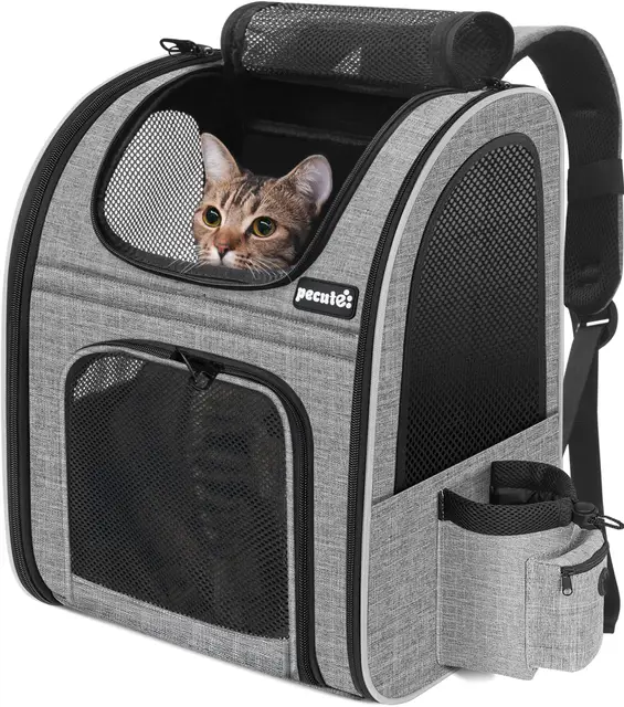 Pecute Sac à Dos Chat Chien Design Classique, Sac Transport pour Chat Petit Chien Respirant, Sac a Dos de Transport Chat avec Matelas en Peluche Amovible, pour Voyage en Train/Voiture/Restaurant/Avion