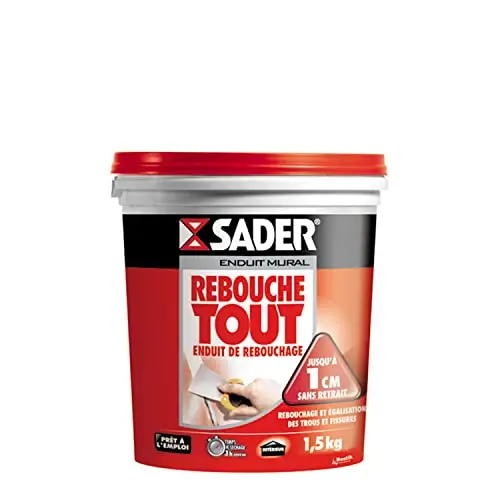 Sader Rebouche Tout - Enduit de Rebouchage Intérieur Prêt à l'Emploi - Tous Supports - Rebouchage et Égalisation de Trous et Fissures Jusqu'à 1 cm - Joint Plaque de Plâtre - Pot de 1,5kg