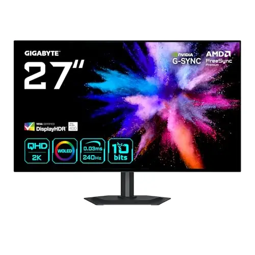 GIGABYTE GO27Q24G Moniteur Gaming OLED 27” 2K QHD - 2560 x 1440, 240Hz, 0.03ms, 275 CD/m², FreeSync Premium, G-Sync Compatible, HDMI 2.1, DisplayPort 1.4