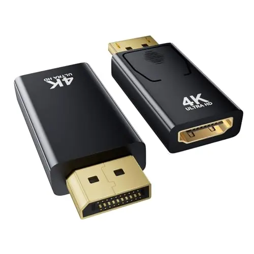 Lot de 2 Adaptateurs DisplayPort vers HDMI 4K@60Hz/ 2K@60Hz/ 1080P@120Hz, Adaptateur DisplayPort vers HDMI Compatible avec Dell, HDTV, Projecteur, Moniteur, AMD, GPU, NVIDIA