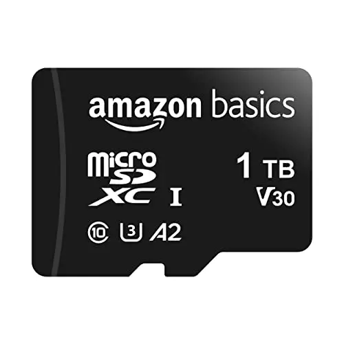 Amazon Basics Carte Mémoire microSDXC avec Adaptateur Grande Taille, A2, U3, Vitesse de Lecture Jusqu’à 100Mbit/s, 1To, Noir