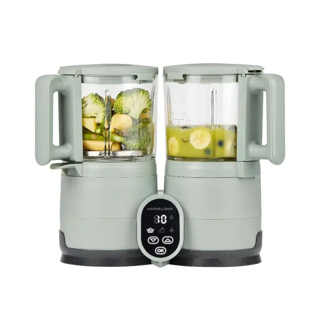 Babymoov Robot Cuiseur Bébé Nutribaby Glass - Bols en Verre - 4 en 1 Mixeur Cuiseur Vapeur, Grande Contenance 1,9L, Cuisson Saine des Aliments, Vert Celadon
