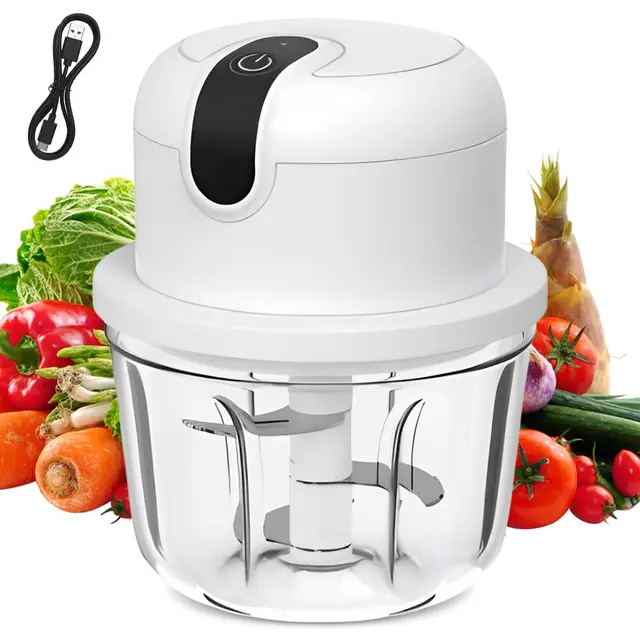 Hachoir de cuisine électrique, 350 ml, hachoir à oignons, électrique, sans fil, chargement USB, convient pour oignons, fruits, noix, viande, ail