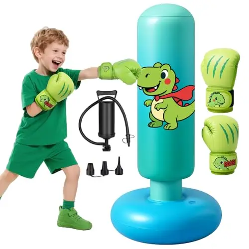 Sac de Boxe pour Enfants, avec Gants de Boxe, 120cm Gonflable Sac de Frappe Enfant Pratique du Karaté, Taekwondo, Cadeaux pour GarçOns et Filles