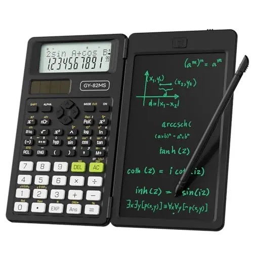 NEWYES Calculatrice Scientifique, Calculatrice d'ingénierie 82MS avec Tablette d'écriture et Stylo Inclus, 240 Fonctions, Affichage 2 Lignes, Fournitures Scolaires et collèges, Noir