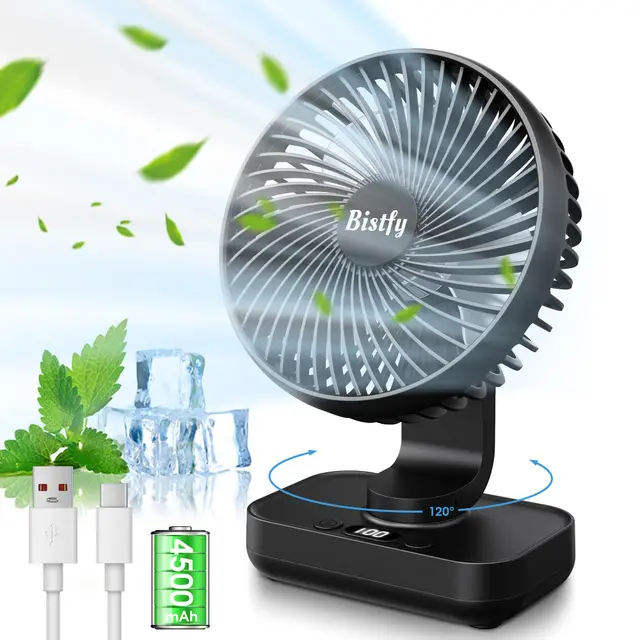 Ventilateur Automatique Oscillant, Ventilateur Bureau Silencieux Portable, 4500mAh Rchargeable Charge Rapide 2A, Puissant 4 Vitesses Affichage LED Ventilateur USB 5.5'' pour Bureau (Noir)