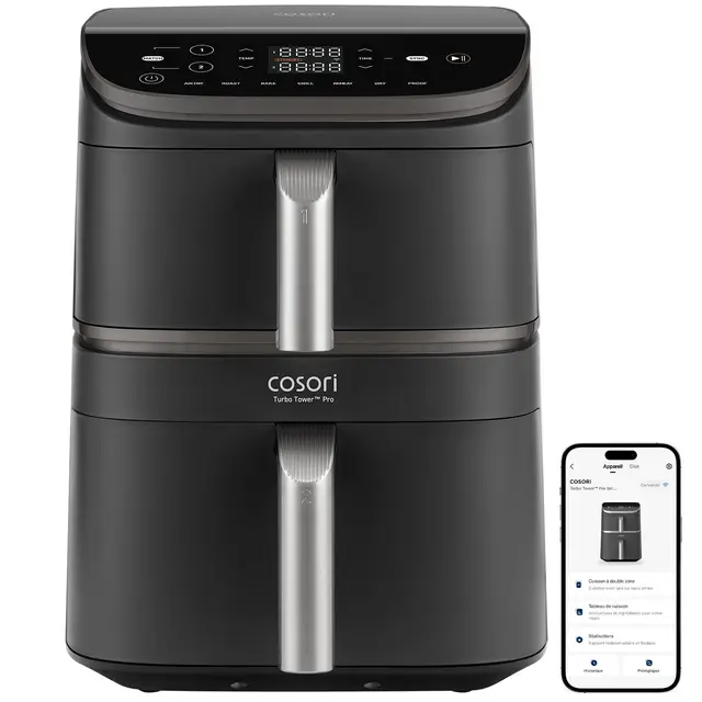 COSORI Air Fryer 10,8L Turbo Tower Pro Smart,Double Stack Wifi,Friteuse sans huile avec revêtement céramique,Dual Blaze&Turbo Blaze,3 Niveaux Cuisson,7 Programmes,Économie d’énergie,300+ Recettes