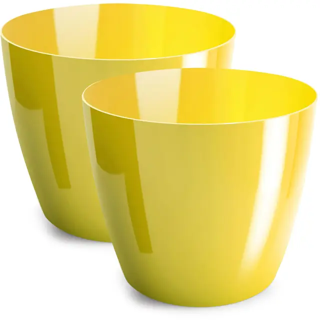Blumentopf glänzender, Pflanzkübel aus Übertopf Kunststoff Dekorativer Topf für, groß und Klein Pflanzen, 2er-Set blumenkübel, blumenkübel kräutertopf, (2 Pack) Gelb, ø 12 cm