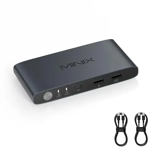 MINIX Switch KVM USB-C – Commutateur KVM 2 Entrées 1 Sortie pour 2 PC, 4K@120Hz HDR, Double USB-C, PD 100W 3.0, Partage Clavier Souris, Contrôleur de Bureau, Compatible Windows Mac Linux Android