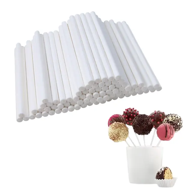 100 Pièces Batonnet Pop Cake,10 cm Cake Bâtonnets, des Desserts, Blanc, Lollipop,Bâtonnets de Sucettes de Qualité Alimentaire, pour Faire des Sucettes, Cupcake, Bonbons, Chocolat