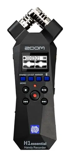 Zoom H1essential Enregistreur Portable 2 Pistes en 32 Bits, dictaphone, Guide Vocal, Micro stéréo X/Y, écran Indicant Les Formes d'ondes, Interface Audio USB, pour Musique, Podcast, Reportage