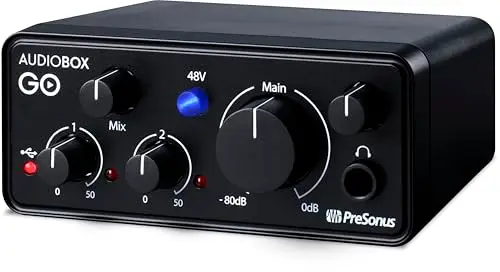 PreSonus AudioBox GO, Interface Audio USB-C, Pour Production Musicale avec Logiciel d'Enregistrement Studio One, Tutoriels Musicaux, Échantillons Sonores et Instruments Virtuels