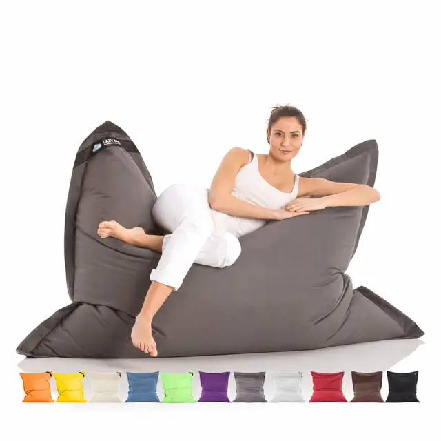 LAZY BAG Pouf géant XXL 180 x 140 cm, 400L - Chaise Confortable pour intérieur et extérieur, Salon, Balcon et Jardin (Nylon, Gris foncé)
