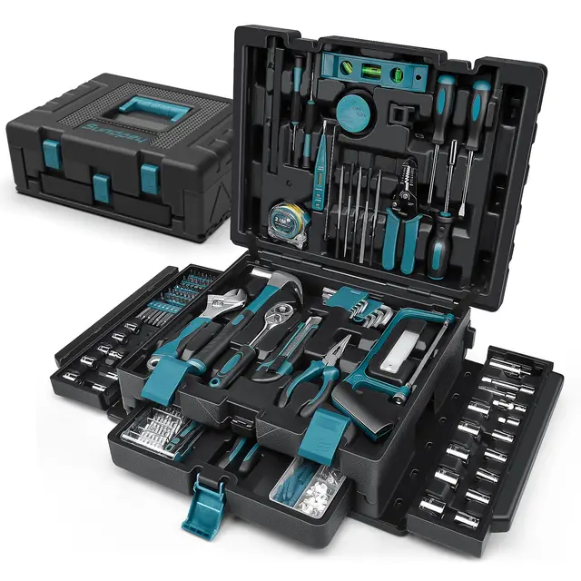 Sundpey Mallette à Outils 379 Pièces, Boite a Outils Avec Tiroir Ménagers Généraux Caisse a Outil Complete avec Cliquet, Tournevis, Clés & Accessoires pour Bricolage, Mécanique Auto, Travaux Maison
