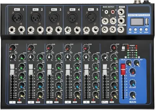 Table de mixage 7 canaux, table de mixage, enregistreur audio et USB, entrée micro 2, port USB, pour microphones, guitares, basses, claviers, mixeurs, instruments, etc