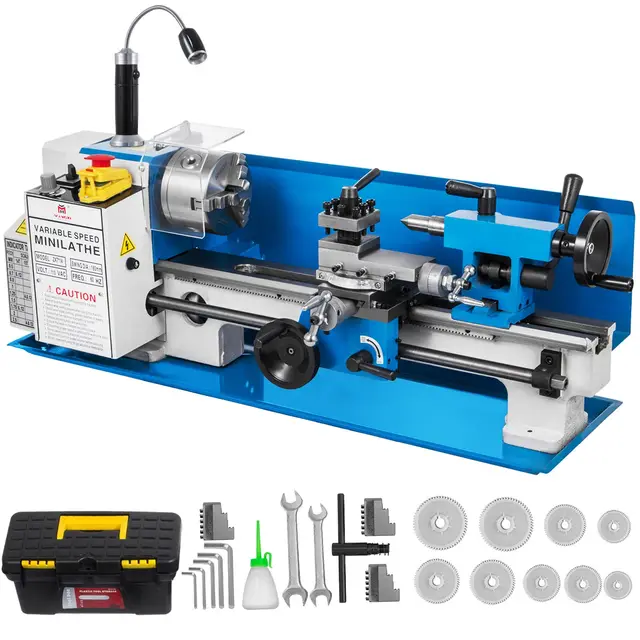 VEVOR Tour à Métaux de Précision 180 x 350 mm Vitesse Variable 50-2500 tr/min Kit Mini Tour à Métal avec Lampe Mobile Moteur 550 W Machine à Usage Intensif pour Travaux de Précision Travaux d’Usine