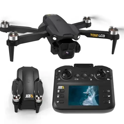 Toladrone Pliable Drone avec Camera, Drone 4K avec Transmission sur Écran LCD, Mode sans Tête, Réglage Électrique à 90°, Drones pour Débutants Quadricoptère RC pour Adultes, TD12LCD