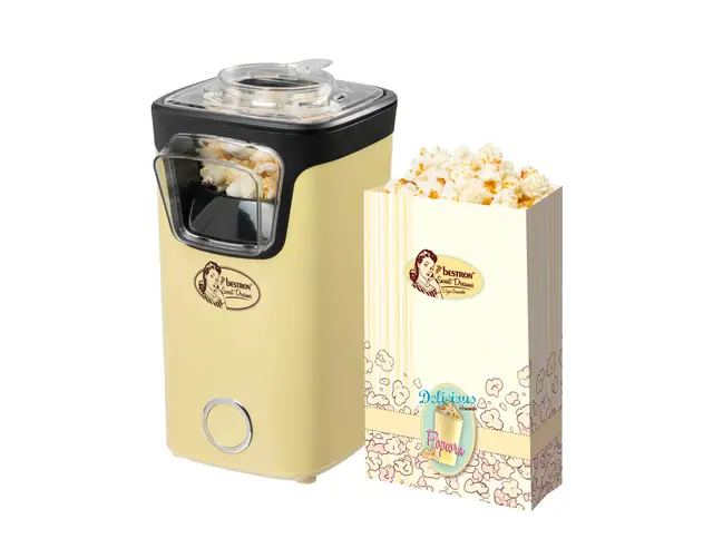 Bestron machine a pop corn, popcorn machine avec technologie d'air chaud, inclut 10 sacs à popcorn & une tasse à mesurer intégrée, Collection Sweet Dreams, Couleur: Jaune