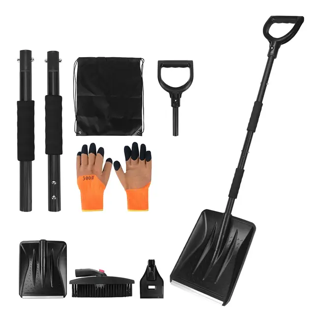 Kit de Pelle à Neige rétractable 3 en 1 avec grattoir à Glace et Brosse à Neige pour Glace, Neige, allée de Voiture avec Sac de Rangement et Gants (Noir)