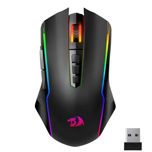 Redragon M914P Souris Gamer sans Fil,RVB Tri-Mode 2.4 G/USB-C/Bluetooth,12000 PPP,9 Boutons Programmable avec Bouton de Feu,70 Heures Rechargeable,Souris Gaming de Jeu pour PC/Mac - Noir
