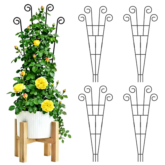 WELDUN Lot de 4 treillis de 75 cm pour plantes grimpantes, plantes en pot, intérieur et extérieur, treillis de jardin en métal pour légumes, roses et vignes