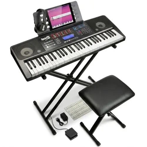 Kit de piano à clavier RockJam 61 touches avec banc, tabouret, pédale de sustain, casque et cours
