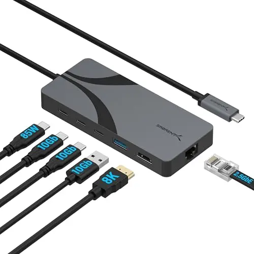 SABRENT Concentration USB4, Concentration de Voyage avec 2 Ports USB-C, 1 Port USB-A, HDMI 2.1, 2,5 GbE et 85W PD 3.0 [HB-U4HP]
