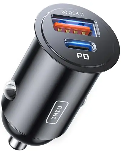 INIU Allume Cigare USB C, 2 Ports 60W Charge Rapide Chargeur Voiture with USB C et A, Prise Allume Cigare 12V pour iPhone 16 15 14 13 12 11 Pro Max Mini Plus Samsung S38 Huawei iPad AirPods Switch