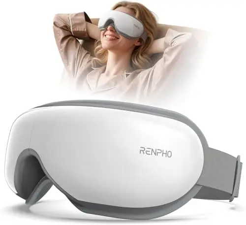 RENPHO Cadeau Fete des Meres, Eyeris 1 Masseur Oculaire avec Chaleur, Chauffant Masseur Masque yeux avec Musique Bluetooth pour les migraines, réduit la fatigue oculaire améliorent le sommeil