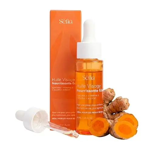 Huile Visage Éclat au Curcuma 30 ml - Jojoba + Avocat + Argan - Nourrit, Illumine & Unifie le Teint - Soin du Soir - Peaux Sensibles & Sèches