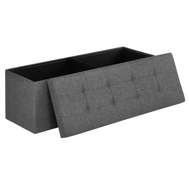 SONGMICS MAZIE Collection - Banc de Rangement, Repose-pieds Pliable de 110 cm, Bout de Lit, Montage Facile, pour Salon, Chambre, Entrée, Gris Foncé LSF77K