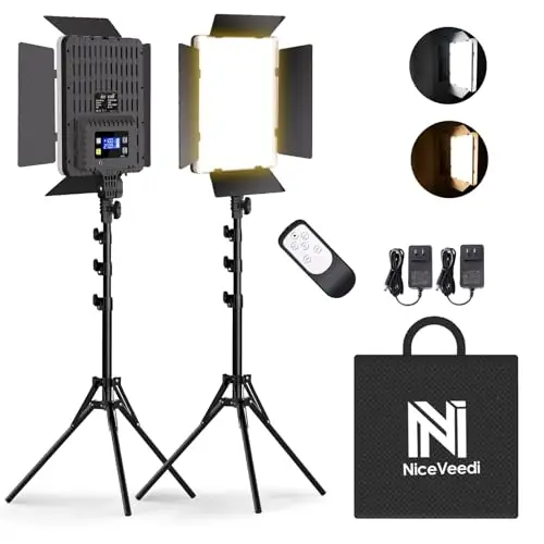 Niceveedi 2-Pack LED Panneau Lumière Photo, 27cm*21cm 36W Bicolores Eclairage Vidéo Lampe Kit 2700-6500K&CRI 95+ avec Prise de Charge pour Vidéo/Jeu Streaming/Caméra Portrait/Youtube