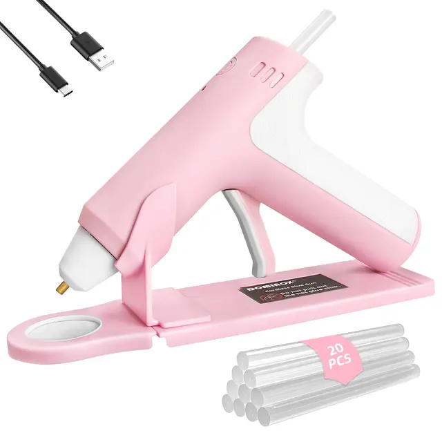 Pistolet à Colle Chaude sans Fil 4V avec 20 Bâtons de Colle, 25S de Préchauffage Rapide, Batterie Rechargeable 2000mAh Type-C, Arrêt Intelligent, pour L'art, Bricolage, Réparation, Rose