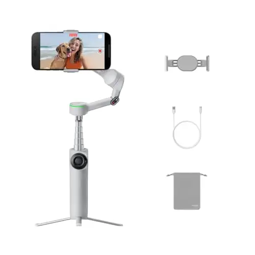 Insta360 Flow 2 Pro Gris - Stabilisateur Smartphone IA avec Suivi natif iPhone, Android, Gimbal avec Suivi à 360°, trépied et Perche à Selfie intégrés, léger et Portable pour vlog et Voyage