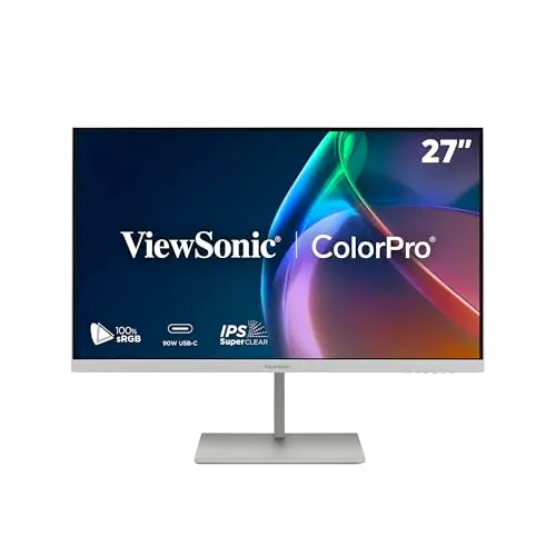 ViewSonic ColorPro VP2766-2K-W Moniteur 27" 2K QHD, validé Pantone, Delta E<2, 100 % sRGB, 90 W USB-C, 120 Hz, moniteur créatif pour la conception graphique et le montage vidéo, ergonomique, sans
