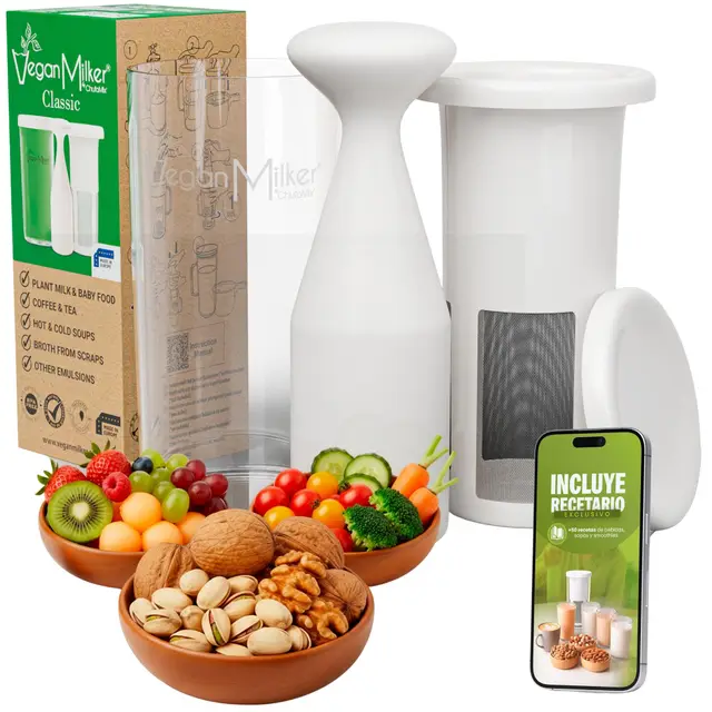 Vegan Milker Filtre Passoire Multifonction – Machine à Lait Végétal Maison Avoine, Amande, Soja | 1L en 1 Minute 100% Naturel avec Filtre | Compatible Mixeur | Ebook Recettes Inclus | Classic Blanc