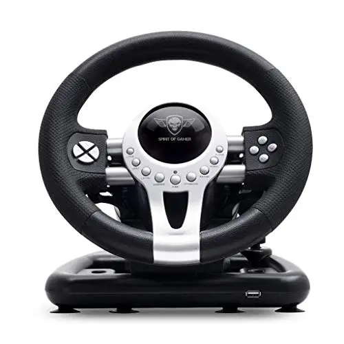SPIRIT OF GAMER – RACE WHEEL PRO 2 – Volant de Course Avec Pédales, Palettes et Levier de Vitesse – Rotation du Volant – Support de Fixation – Double Moteur de Vibration – PS4 / XBOX ONE / PC / SWITCH