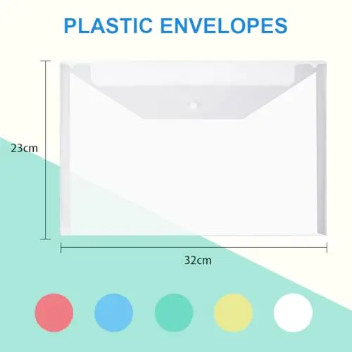 Vicloon 10PCS Pochette Document,Document Dossier Pochette A4 Transparent, Pochettes en Plastique avec Bouton, Pochettes Dossier Pour Stockage Documents Recettes D'Entreprises Organisation