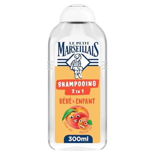 Le Petit Marseillais - Shampooing 2 en 1 Bébé & Enfant Démêlant Pêche Bio & Abricot Bio (300 ml) - 94% d'ingrédients d'origine naturelle