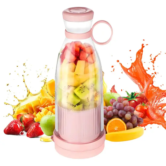 Mixeur Portable,Blender Portable,Blender à Fruits Sans Fil,Mini Juicer Électrique De 420ml, Mini Mixeur à Smoothie,Nettoyage Automatique,Mixeur Pour Smoothies,Jus Et Shakes (Rose)
